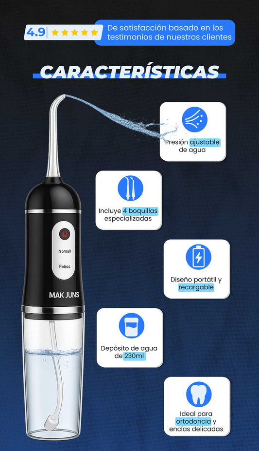 NuvoraClean™ – Irrigador Bucal Inteligente + GRATIS 4 Boquillas intercambiables